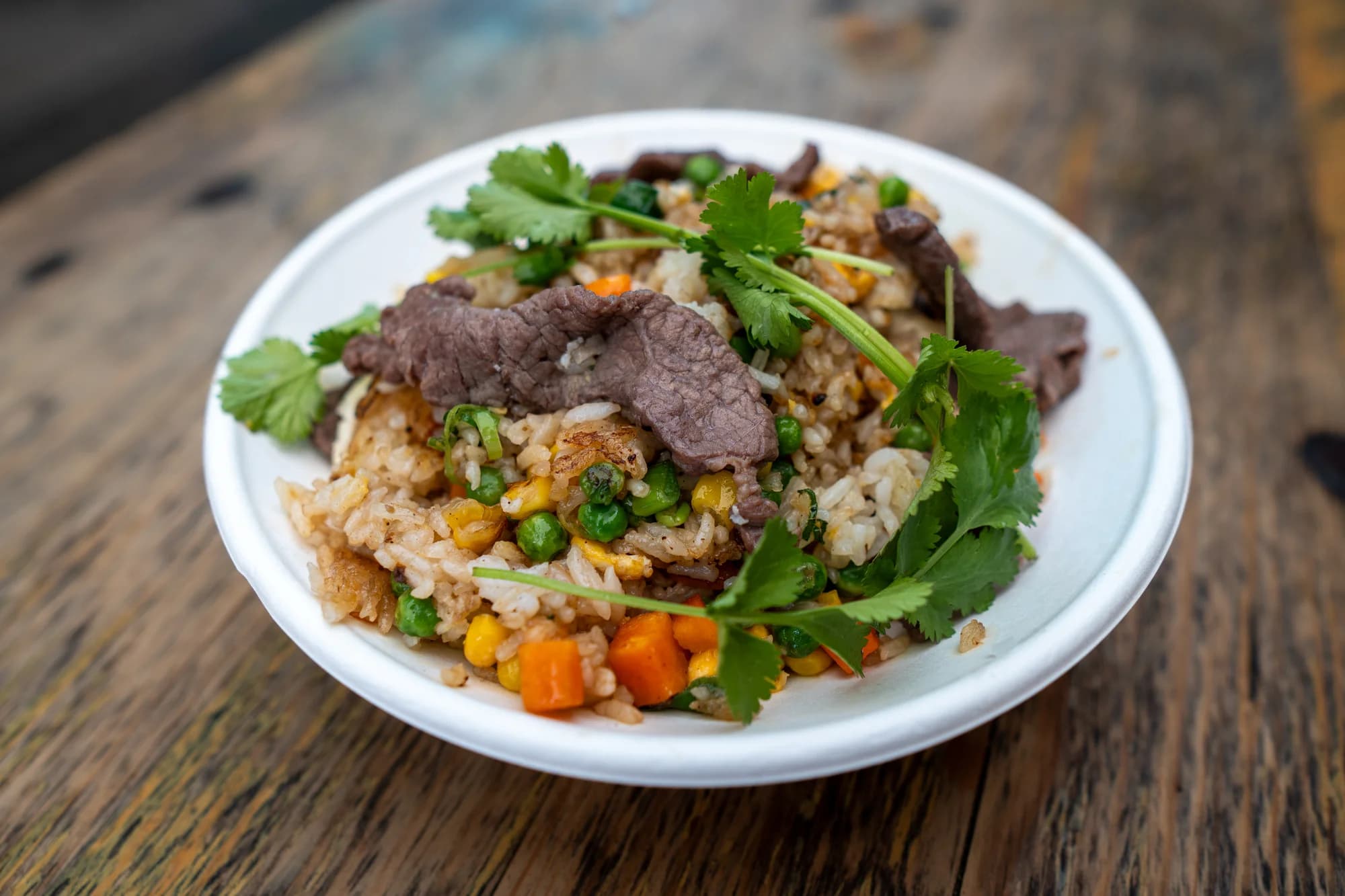Beef fried rice with vegetables and coriander at Viet Nom Nom, New Plymouth
