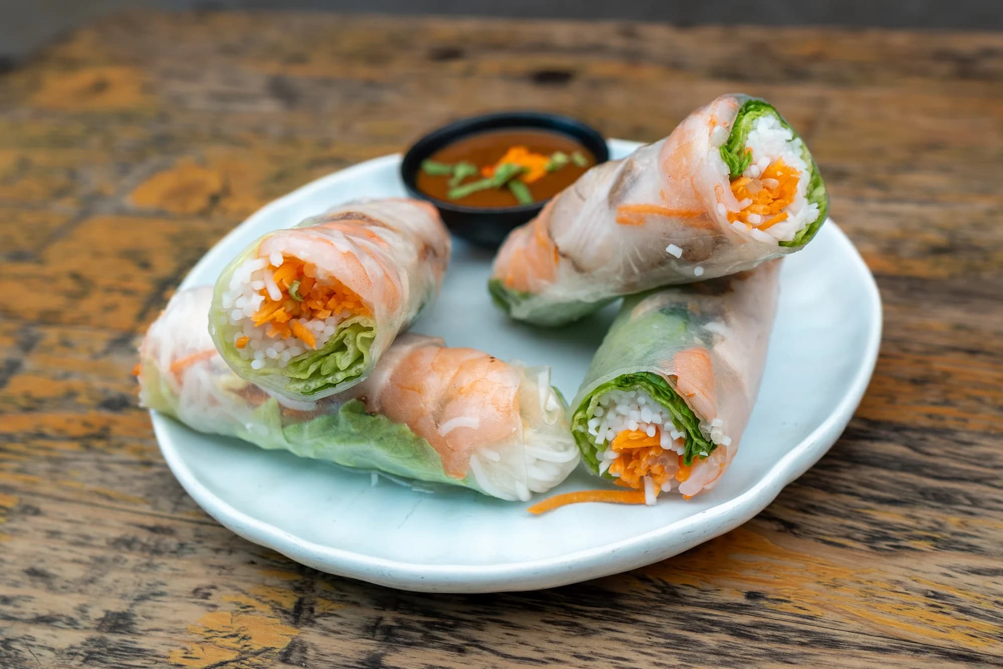 Fresh rice-paper rolls with prawns and vegetables at Viet Nom Nom, New Plymouth