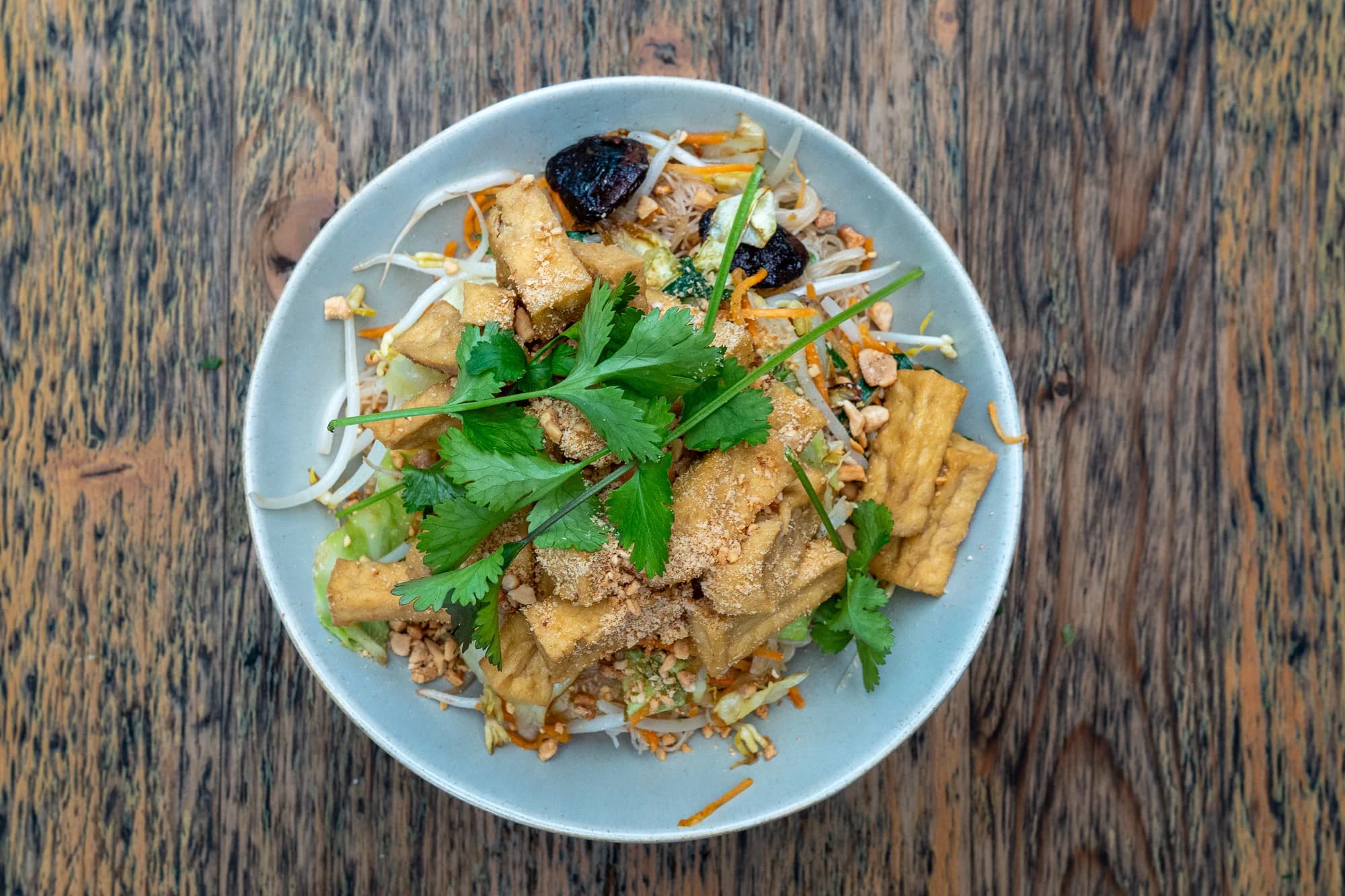 An overhead view of tofu noodle salad at Viet Nom Nom, New Plymouth