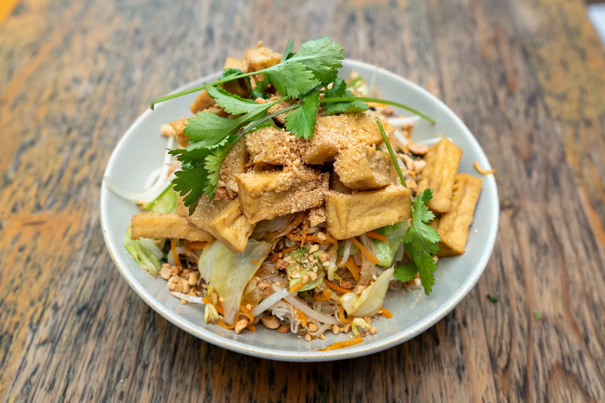 Tofu noodle salad with herbs and crushed peanuts at Viet Nom Nom, New Plymouth